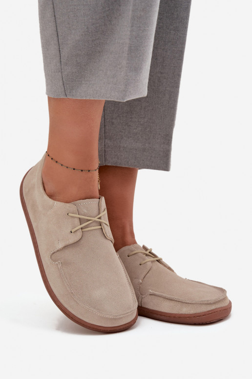 Półbuty Damskie Typu BarefootwithNaturalnego Zamszu Zazoo 327 Jasnobeżowe