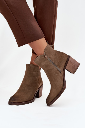 Women's ankle boots made of natural suede with heel Sergio Leone BT25321-S khaki 2