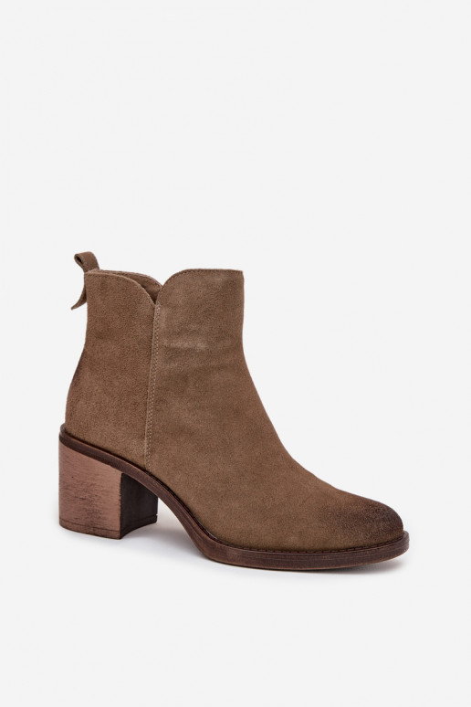 Women's ankle boots made of natural suede with heel Sergio Leone BT25321-S khaki Women's ankle boots made of natural suede with heel Sergio Leone BT25321-S khaki