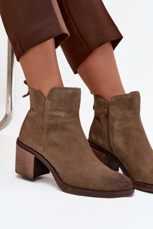 Women's ankle boots made of natural suede with heel Sergio Leone BT25321-S khaki Women's ankle boots made of natural suede with heel Sergio Leone BT25321-S khaki