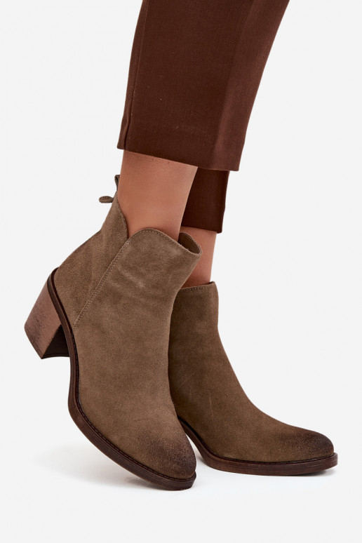 Women's ankle boots made of natural suede with heel Sergio Leone BT25321-S khaki Women's ankle boots made of natural suede with heel Sergio Leone BT25321-S khaki
