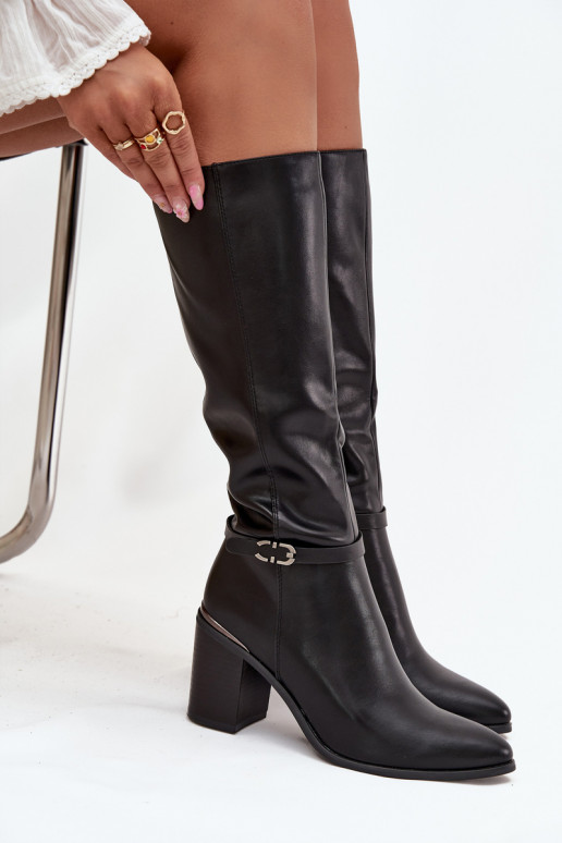 Kozaki Damskie Muszkieterki Ocieplane Na SłupkuwithKlamrą Sergio Leone KZ25738 Czarne