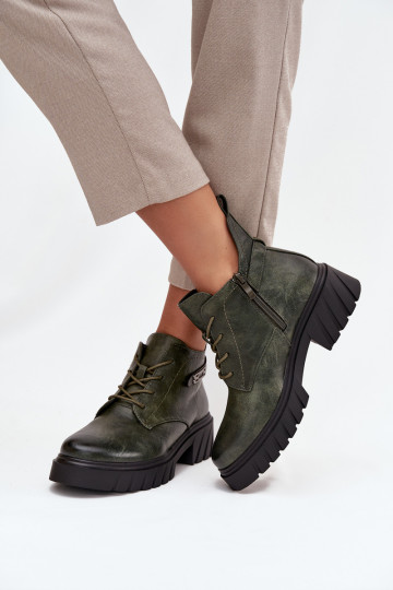 Low Insulated Women's Boots On Block Heel With Decorative Strap Dark Green Therisse