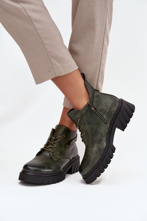 Low Insulated Women's Boots On Block Heel With Decorative Strap Dark Green Therisse