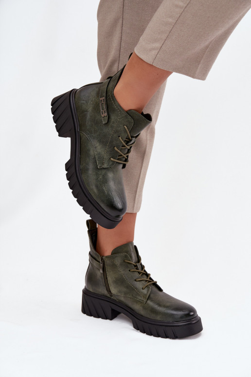 Low Insulated Women's Boots On Block Heel With Decorative Strap Dark Green Therisse