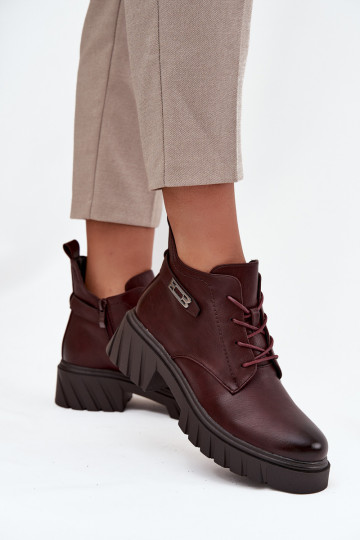 Low Insulated Women's Ankle Boots on Block Heel with Decorative Strap Bordeaux Therisse 2