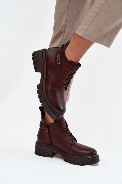 Low Insulated Women's Ankle Boots on Block Heel with Decorative Strap Bordeaux Therisse Low Insulated Women's Ankle Boots on Block Heel with Decorative Strap Bordeaux Therisse