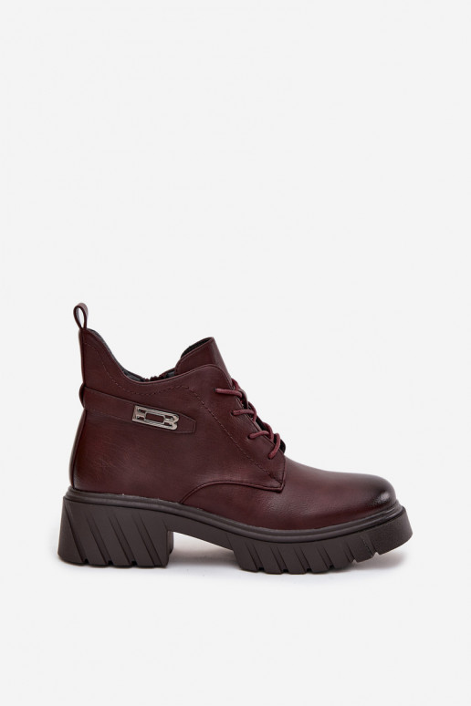 Low Insulated Women's Ankle Boots on Block Heel with Decorative Strap Bordeaux Therisse Low Insulated Women's Ankle Boots on Block Heel with Decorative Strap Bordeaux Therisse