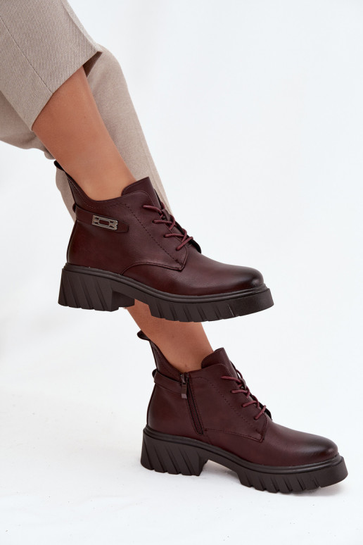 Low Insulated Women's Ankle Boots on Block Heel with Decorative Strap Bordeaux Therisse Low Insulated Women's Ankle Boots on Block Heel with Decorative Strap Bordeaux Therisse