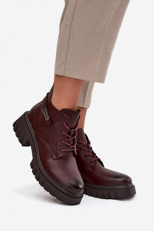 Low Insulated Women's Ankle Boots on Block Heel with Decorative Strap Bordeaux Therisse Low Insulated Women's Ankle Boots on Block Heel with Decorative Strap Bordeaux Therisse