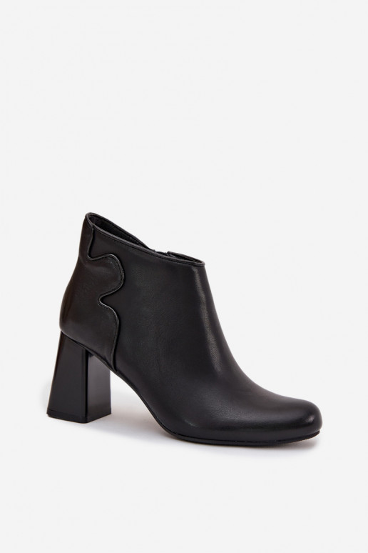 Leather Insulated Ankle Boots on Heel Black Ivessara