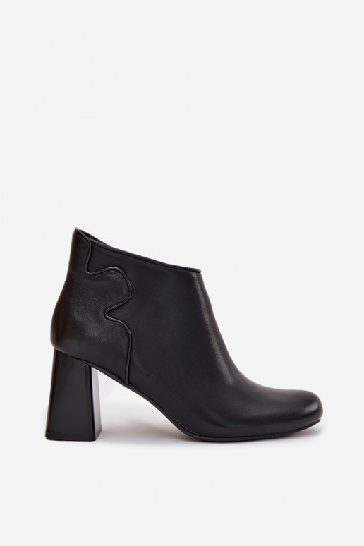 Leather Insulated Ankle Boots on Heel Black Ivessara