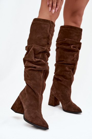 Wrinkled Boots Made From Genuine Suede On Heel Heated Zazoo 4228 Brown 2