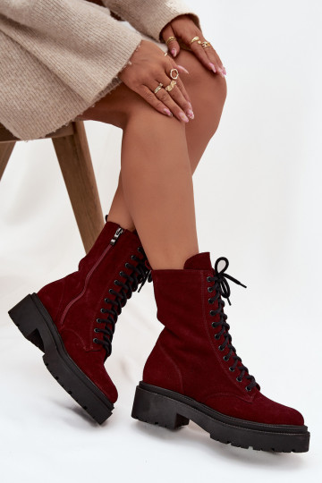 Women's Workery Boots Made of Natural Suede with Heating Zazoo 4213 Bordeaux