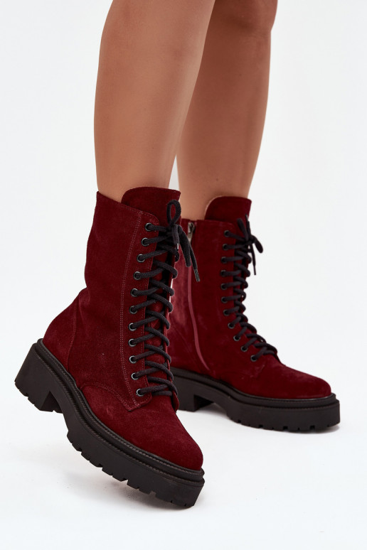 Women's Workery Boots Made of Natural Suede with Heating Zazoo 4213 Bordeaux