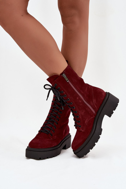 Women's Workery Boots Made of Natural Suede with Heating Zazoo 4213 Bordeaux