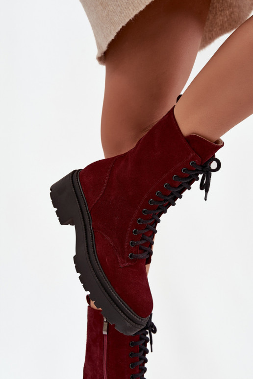 Women's Workery Boots Made of Natural Suede with Heating Zazoo 4213 Bordeaux