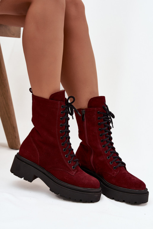 Women's Workery Boots Made of Natural Suede with Heating Zazoo 4213 Bordeaux