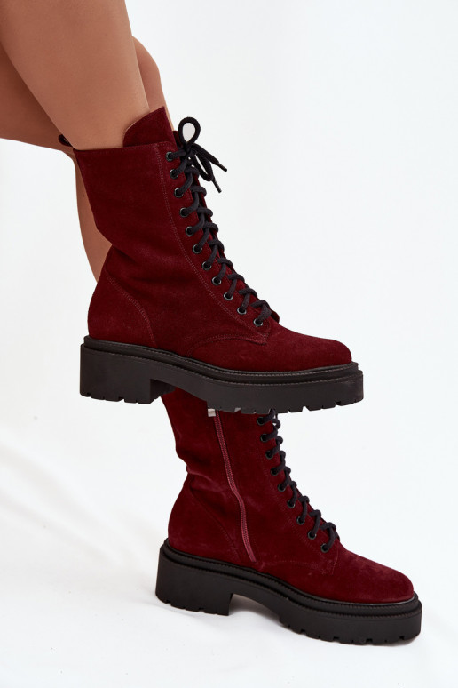 Women's Workery Boots Made of Natural Suede with Heating Zazoo 4213 Bordeaux