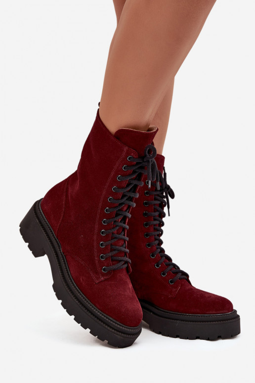 Women's Workery Boots Made of Natural Suede with Heating Zazoo 4213 Bordeaux