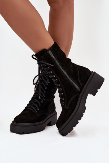 Women's Workery Boots Made From Natural Suede Lined Zazoo 4213 Black 2
