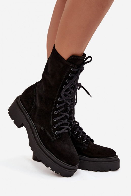 Botki Workery DamskiewithNaturalnego Zamsz Ocieplane Zazoo 4213 Czarne