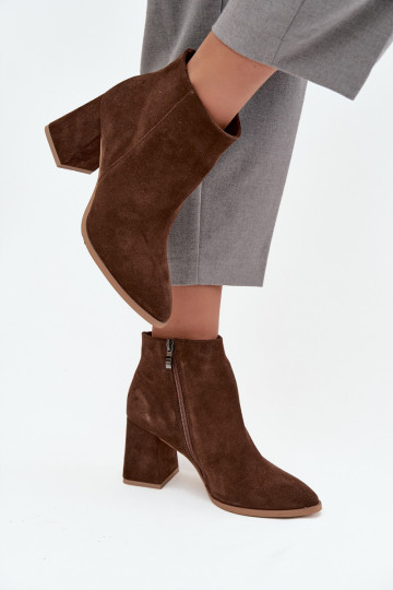 Ankle boots made of natural suede with block heel insulated brown Zazoo 3128 2