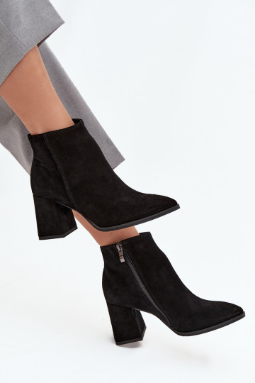 Black Leather Ankle Boots with Block Heel Lined Zazoo 3128
