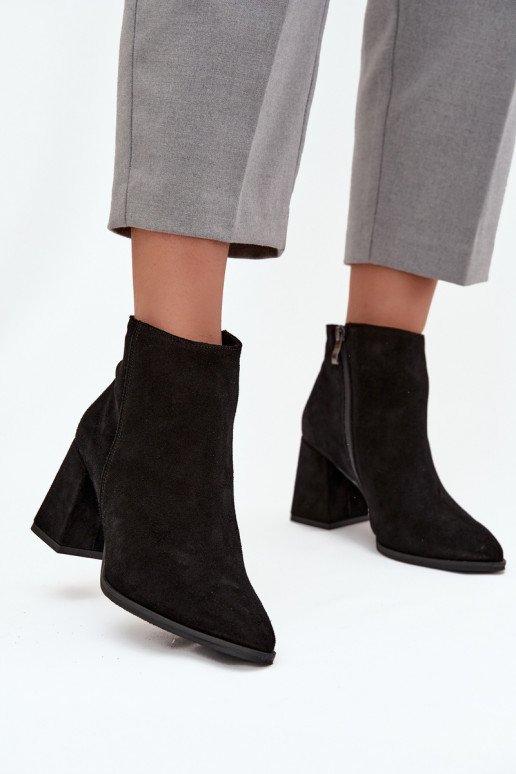 Black Leather Ankle Boots with Block Heel Lined Zazoo 3128