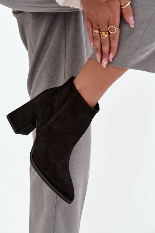 BotkiwithNaturalnego Zamszu Obcas Słupek Ocieplane Czarne Zazoo 3128