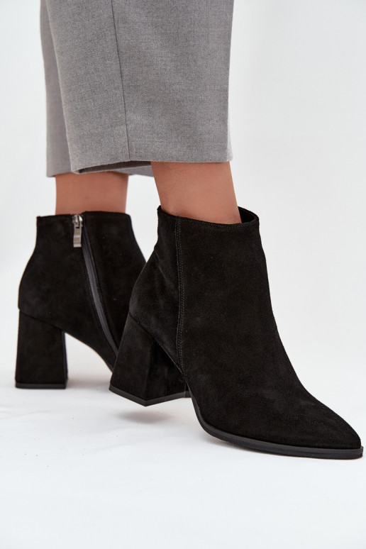 Black Leather Ankle Boots with Block Heel Lined Zazoo 3128