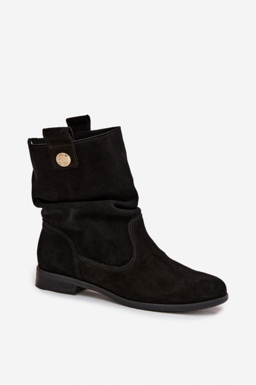 Leather Suede Women's Ankle Boots with Gathering Insulated Zazoo 4210 Black Leather Suede Women's Ankle Boots with Gathering Insulated Zazoo 4210 Black