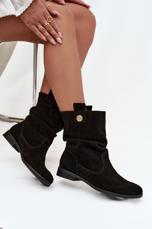 Leather Suede Women's Ankle Boots with Gathering Insulated Zazoo 4210 Black Leather Suede Women's Ankle Boots with Gathering Insulated Zazoo 4210 Black