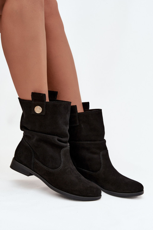 Leather Suede Women's Ankle Boots with Gathering Insulated Zazoo 4210 Black Leather Suede Women's Ankle Boots with Gathering Insulated Zazoo 4210 Black