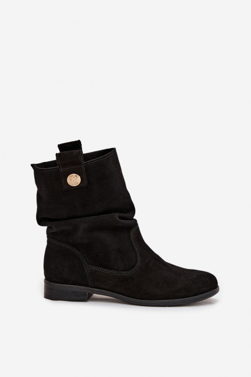 Leather Suede Women's Ankle Boots with Gathering Insulated Zazoo 4210 Black Leather Suede Women's Ankle Boots with Gathering Insulated Zazoo 4210 Black