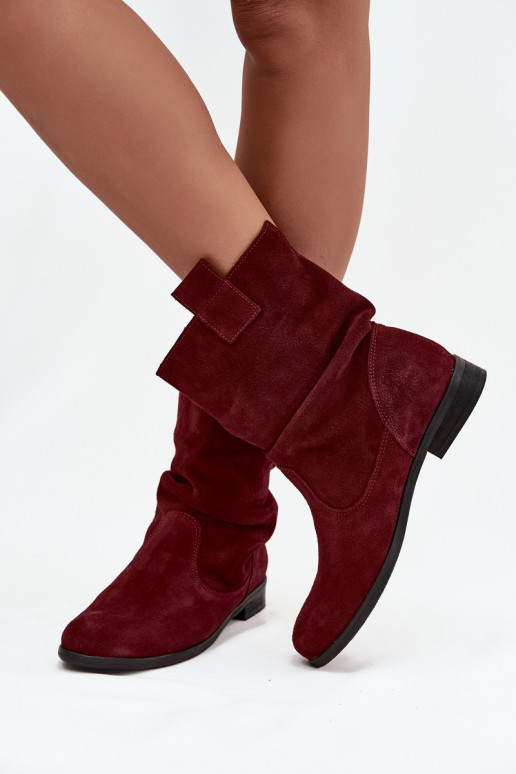 Leather Suede Women's Boots with Ruffle Lining Insulated Zazoo 4210 Bordeaux