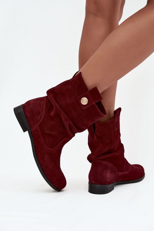 Leather Suede Women's Boots with Ruffle Lining Insulated Zazoo 4210 Bordeaux