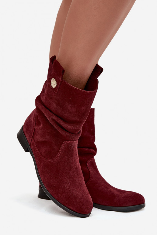 Leather Suede Women's Boots with Ruffle Lining Insulated Zazoo 4210 Bordeaux