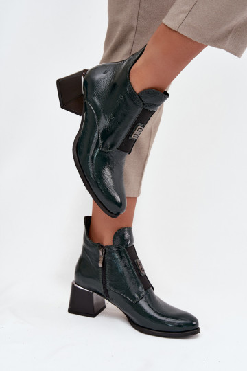 Leather Patent Ankle Boots with Decorative Detail Insulated Zazoo 60560 Dark Green