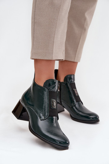 Leather Patent Ankle Boots with Decorative Detail Insulated Zazoo 60560 Dark Green 2