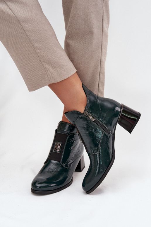 Leather Patent Ankle Boots with Decorative Detail Insulated Zazoo 60560 Dark Green