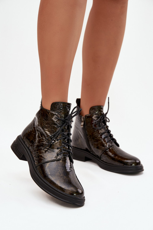 Leather Patent Ladies Boots Insulated With Zip D&A LZ42-042 Gold Leather Patent Ladies Boots Insulated With Zip D&A LZ42-042 Gold