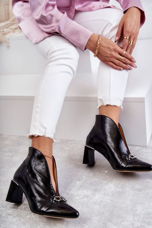 Skórzane Botki Na Słupku Maciejka Czarne 05262-01