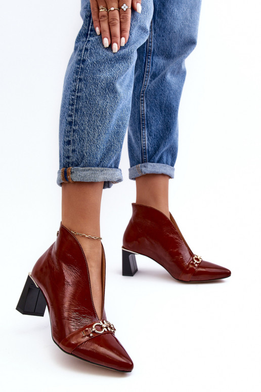 Skórzane Botki Na Słupku Maciejka 05262-02 Brązowe