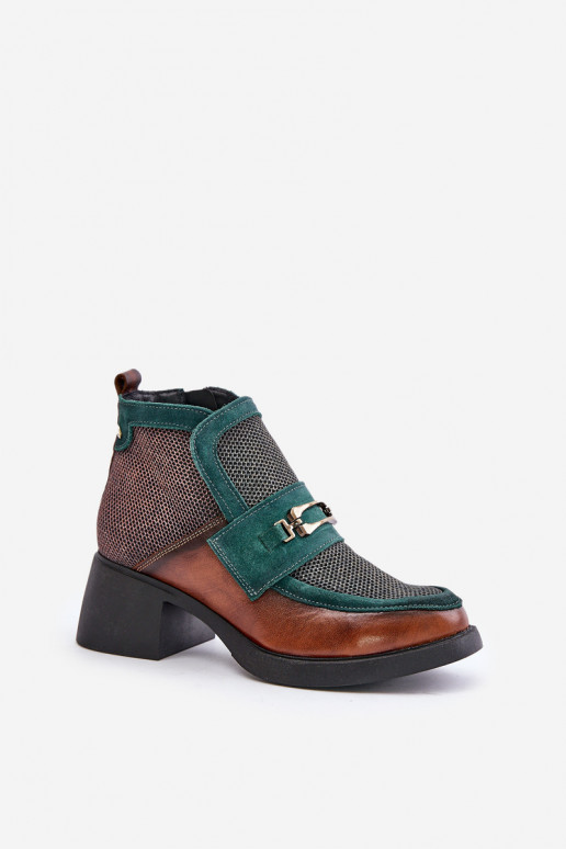 Leather Women's Boots with Thick Heel with Ornament Maciejka A6747-29 Brown-Green Leather Women's Boots with Thick Heel with Ornament Maciejka A6747-29 Brown-Green