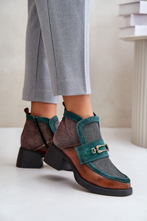 Leather Women's Boots with Thick Heel with Ornament Maciejka A6747-29 Brown-Green Leather Women's Boots with Thick Heel with Ornament Maciejka A6747-29 Brown-Green