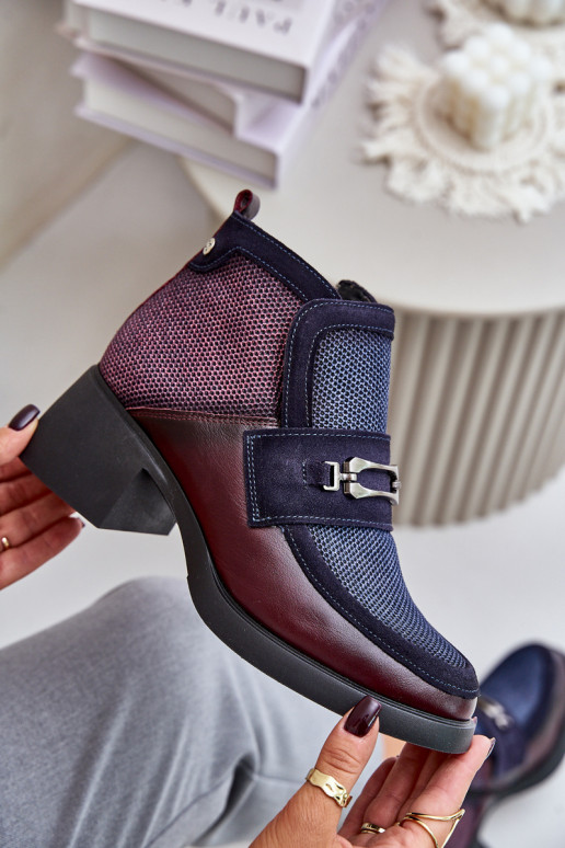 Leather Women's Boots On Thick Heel With Decoration Maciejka A6747-23 Burgundy-Naval Blue Leather Women's Boots On Thick Heel With Decoration Maciejka A6747-23 Burgundy-Naval Blue