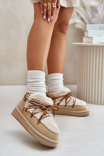 Low Snow Boots On Platform With Fur D.Franklin Beige DFSH370011 2