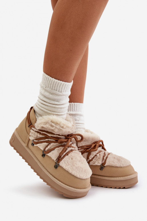 Low Snow Boots On Platform With Fur D.Franklin Beige DFSH370011
