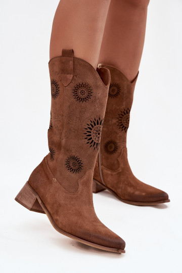 Open Women's Boots Made of Natural Suede on Block Zazoo 3793 Brown 2